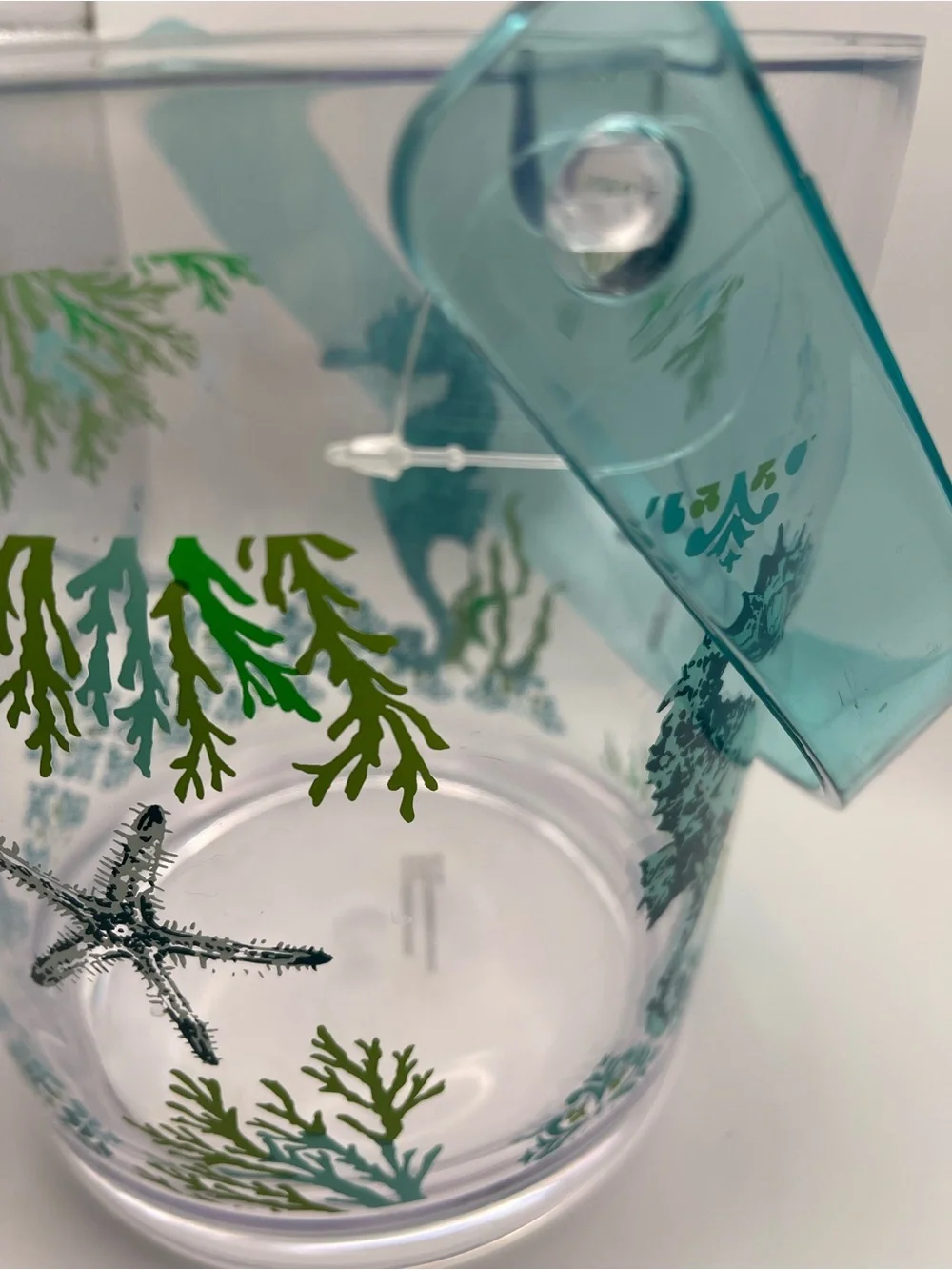 Vintage 80s Seahorse Acrylic Ice Bucket and Tumbler Set - Turquoise
